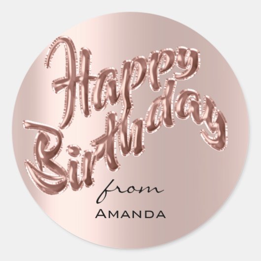 Happy Birthday uit Name Balloons Roos roze Ronde Sticker (Voorkant)