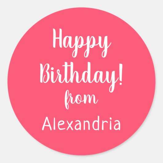 Happy Birthday uit Name Pink Birthday Ronde Sticker (Voorkant)