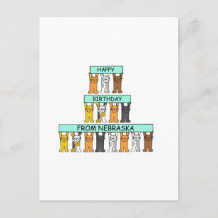 Happy Birthday uit Nebraska Cartoon Cats Briefkaart
