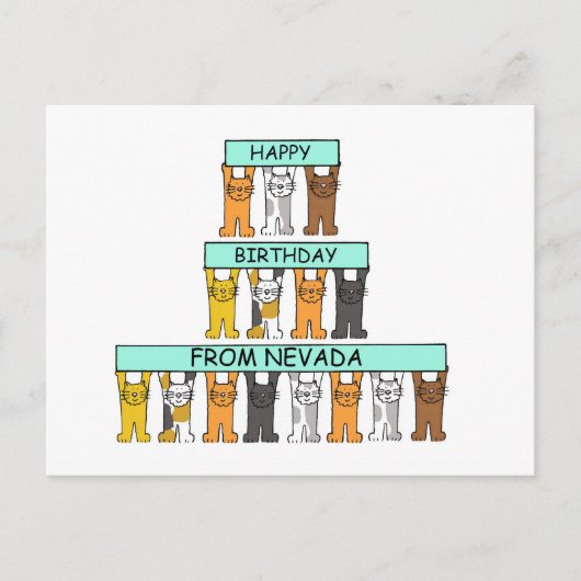 Happy Birthday uit Nevada Cartoon Cats Briefkaart (Voorkant)