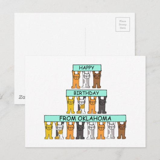 Happy Birthday uit Oklahoma Cartoon Cats Briefkaart (Voorkant / Achterkant)