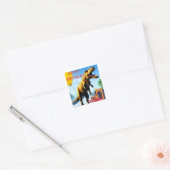 Happy Birthday uit T-Rex Vierkante Sticker (Envelop)