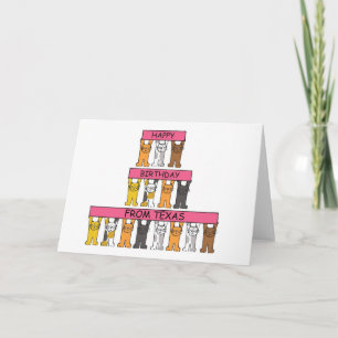 Happy Birthday uit Texas Cartoon Cats Kaart