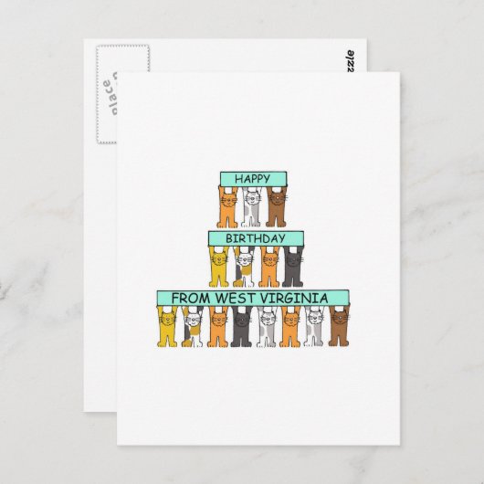 Happy Birthday uit West Virginia Cartoon Cats Briefkaart (Voorkant / Achterkant)