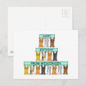 Happy Birthday uit Wisconsin Cartoon Cats Briefkaart (Voorkant / Achterkant)