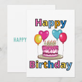 Happy Birthday Uitnodiging (Voorkant / Achterkant)