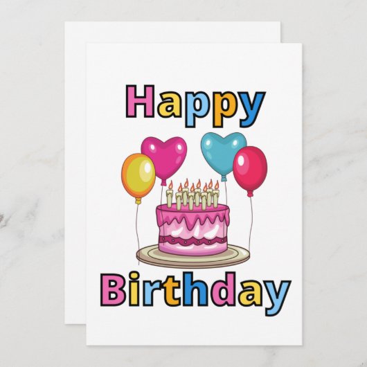 Happy Birthday Uitnodiging (Voorkant / Achterkant)