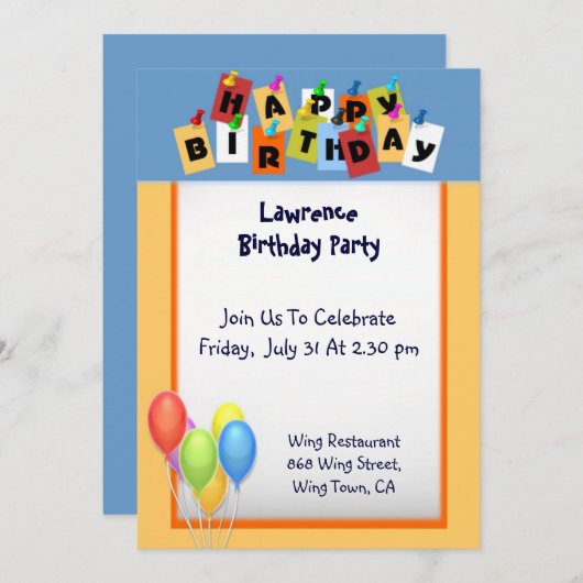 Happy Birthday Uitnodiging (Voorkant / Achterkant)