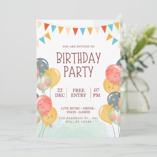 Happy Birthday Uitnodiging (Staand voorkant)