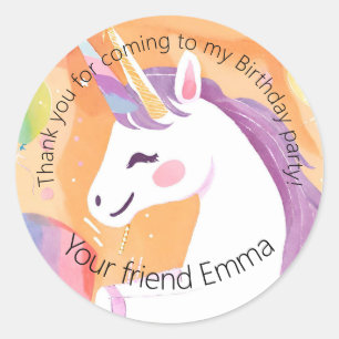 Happy Birthday Unicorn Bedankt voor het komen labe Ronde Sticker