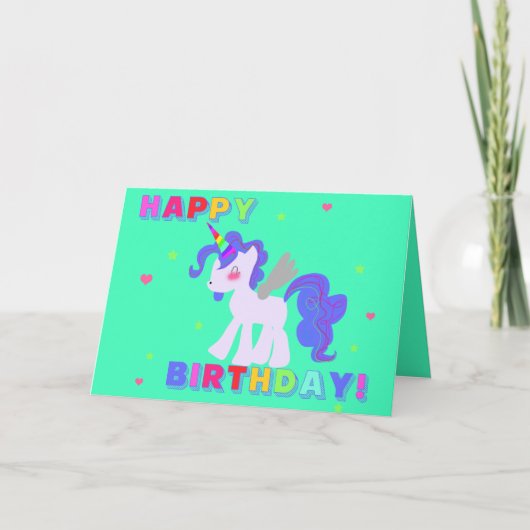 Happy Birthday Unicorn Card 3 Ik hou van UNICORNS Kaart (Voorkant)