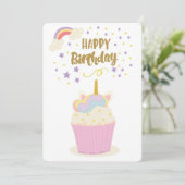 Happy Birthday Unicorn Cupcake Feestdagenkaart (Staand voorkant)