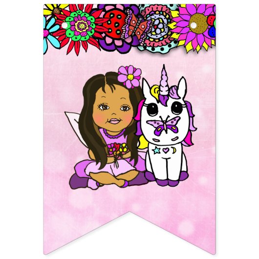 Happy Birthday Unicorn en Fairies Banner (Eerste vlag)