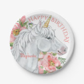 Happy Birthday Unicorn  Floral Papieren Bordje (Voorkant)