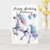 Happy Birthday Unicorn gepersonaliseerd Kaart (Gele Bloem)
