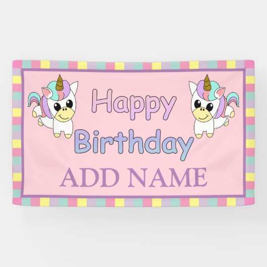Happy Birthday Unicorn gepersonaliseerd Spandoek (Horizontaal)