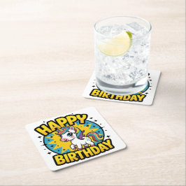 Happy Birthday Unicorn Kartonnen Onderzetters