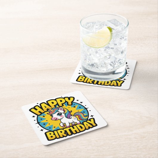 Happy Birthday Unicorn Kartonnen Onderzetters (Insitu)