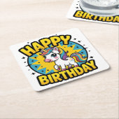 Happy Birthday Unicorn Kartonnen Onderzetters (Schuin)
