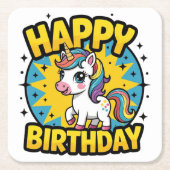 Happy Birthday Unicorn Kartonnen Onderzetters (Voorkant)