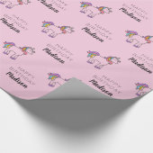 Happy Birthday | Unicorn Naam toevoegen Cadeaupapier (Hoek)