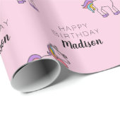 Happy Birthday | Unicorn Naam toevoegen Cadeaupapier (Rol Hoek)