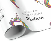 Happy Birthday | Unicorn Naam toevoegen Cadeaupapier (Rol Hoek)