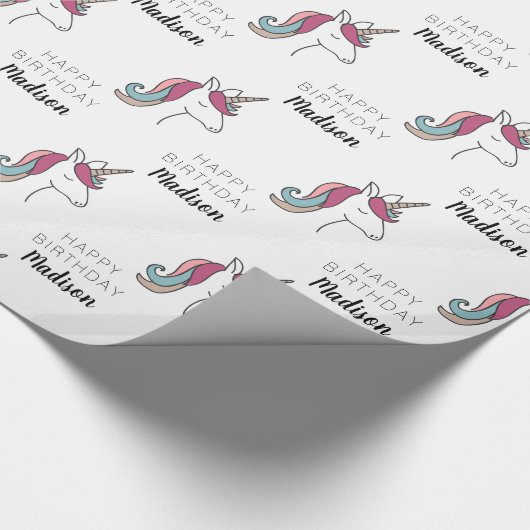 Happy Birthday | Unicorn Naam toevoegen Cadeaupapier (Hoek)
