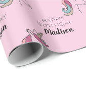 Happy Birthday | Unicorn Naam toevoegen Cadeaupapier (Rol Hoek)