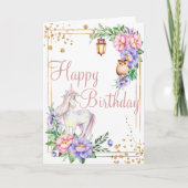 Happy Birthday Unicorn Owl Waterverf Floral Kaart (Voorkant)