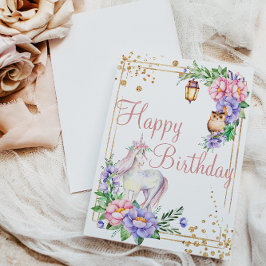 Happy Birthday Unicorn Owl Waterverf Floral Kaart