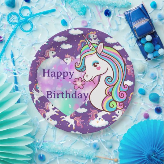 Happy Birthday Unicorn Papieren Bordje (Feest)