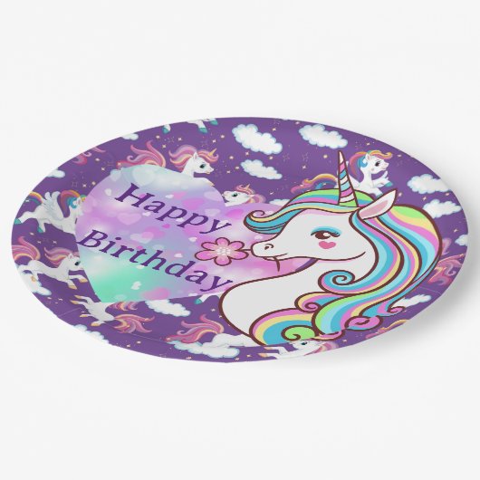 Happy Birthday Unicorn Papieren Bordje (Gekanteld)