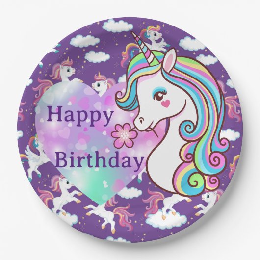 Happy Birthday Unicorn Papieren Bordje (Voorkant)