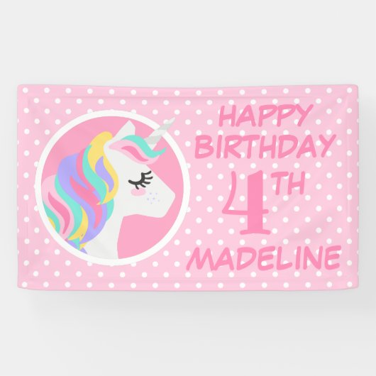 Happy Birthday | Unicorn Pastel Polka Dots Spandoek (Horizontaal)