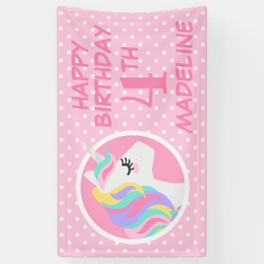 Happy Birthday | Unicorn Pastel Polka Dots Spandoek (Verticaal)