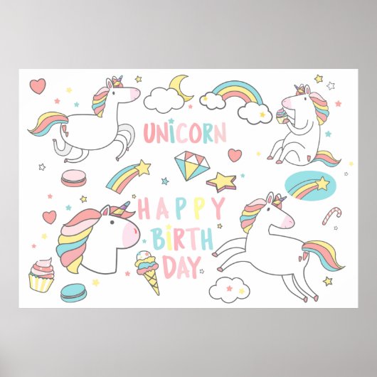 Happy Birthday Unicorn Poster (Voorkant)