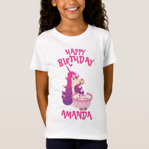 Happy Birthday Unicorn Roze Paarse simpel T-shirt