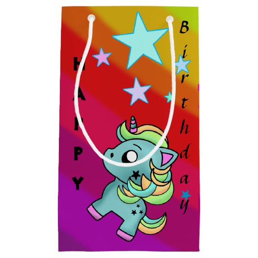 Happy Birthday Unicorn Star Rainbow Klein Cadeauzakje (Voorkant)