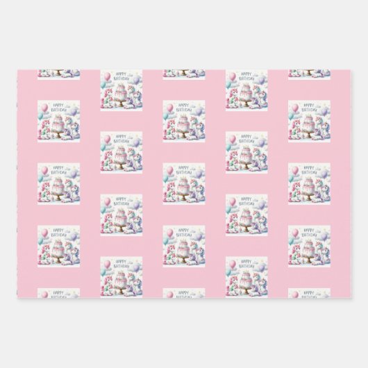 Happy Birthday Unicorn Themed Inpakpapier Vel (Voorkant 3)