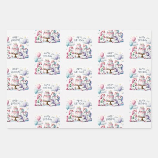Happy Birthday Unicorn Themed Inpakpapier Vel (Voorkant 2)