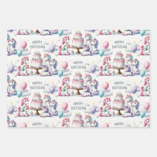Happy Birthday Unicorn Themed Inpakpapier Vel (Voorkant)