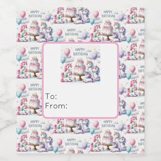 Happy Birthday Unicorn Themed Wijn Etiket (Enkel label)