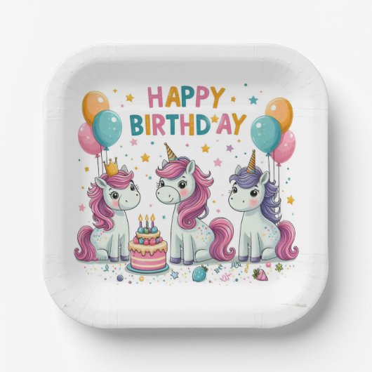 Happy Birthday Unicorns Papieren Bordje (Voorkant)