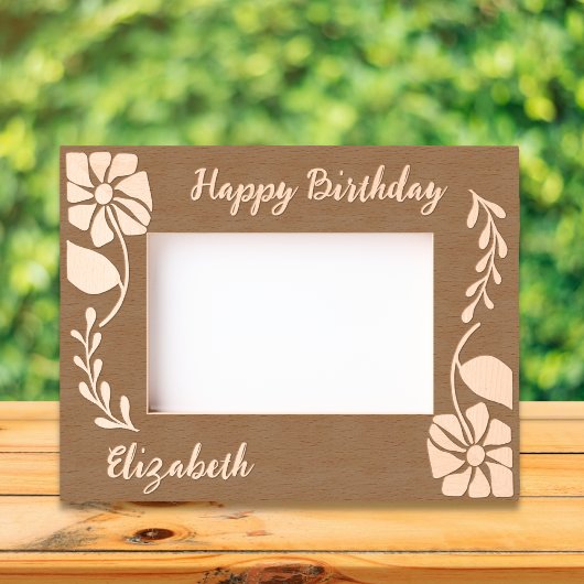 Happy Birthday Unieke Groovy Wildflower en blad Gegraveerde Lijstjes