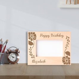 Happy Birthday Unieke Groovy Wildflower en blad Gegraveerde Lijstjes