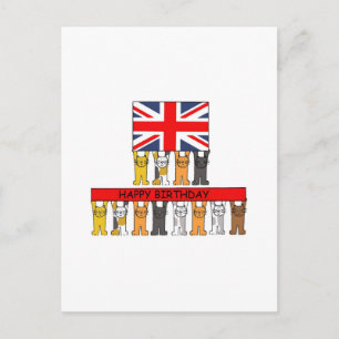 Happy Birthday Union Jack en Cartoon Cats Briefkaart