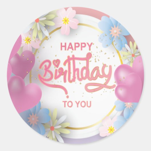 Happy Birthday unisex woordkunst Ronde Sticker (Voorkant)