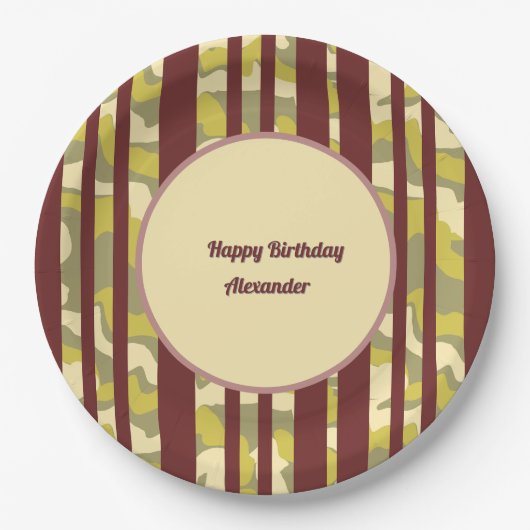 Happy Birthday Urban Camouflage Stripe Pattern Papieren Bordje (Voorkant)