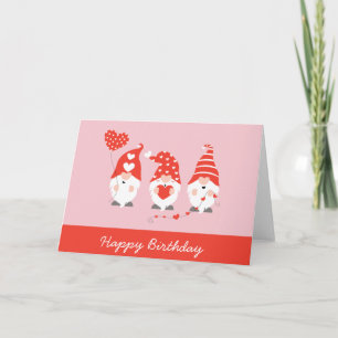 Happy Birthday Valentijn Gnomes Red Pink Kaart